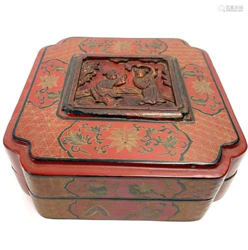 Red Box with Carving on the Lid