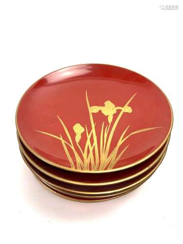 Set of 6 Red and Gold Salad Sized Plates