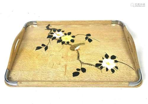 Wooden Hand Painted Tray with Handles