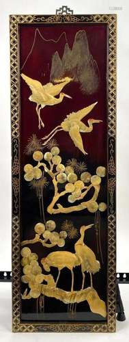 Lacquered Panel of Cranes and Trees