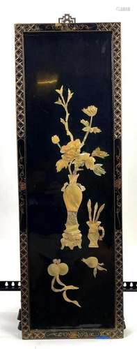 Lacquered Panel of Flowers in Vases