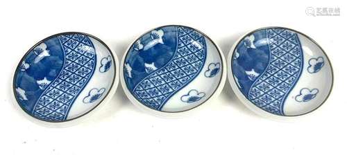 3 Porcelain Blue and white Soy Sauce Dishes