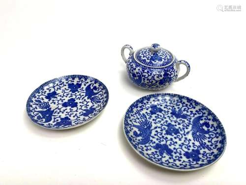 Japanese Porcelain Saucers and Sugar Bowl