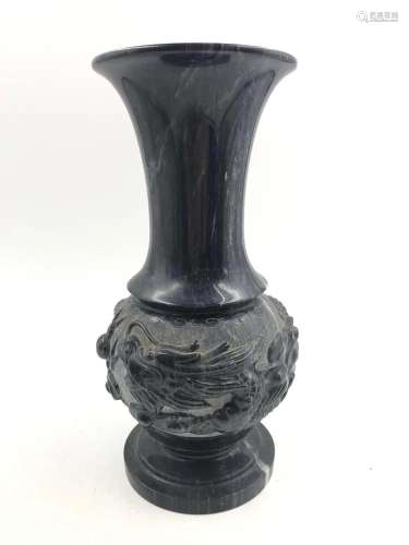 Black Granite/Marble Carved Vase