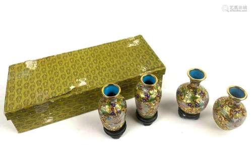 Set of Miniature Cloisonne Vases and Stands