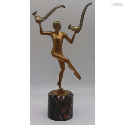 Art Deco Bronze Figure of a Dancer with Birds.