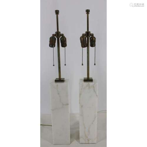 Pair of Midcentury Marble Column Lamps.