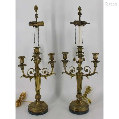 Fine Quality Pair Of Gilt Bronze Candelabra Lamps