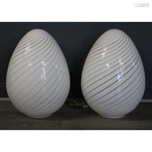 Pair of Large Vetri Murano Glass Egg Lamps.