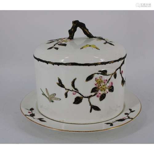 English Porcelain Lidded Cheese Holder Embossed