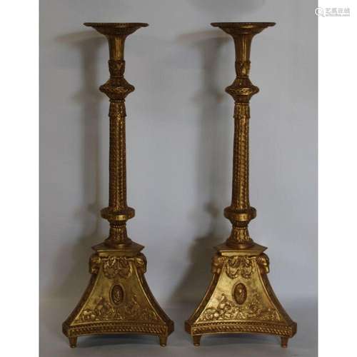 Vintage And Finely Carved Pr Of Giltwood Pedestals