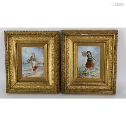 Vintage Framed Pair Of Fuchs Porcelain Plaques.