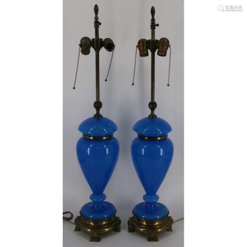 An Antique Pair Of Opaline Glass Lamps.
