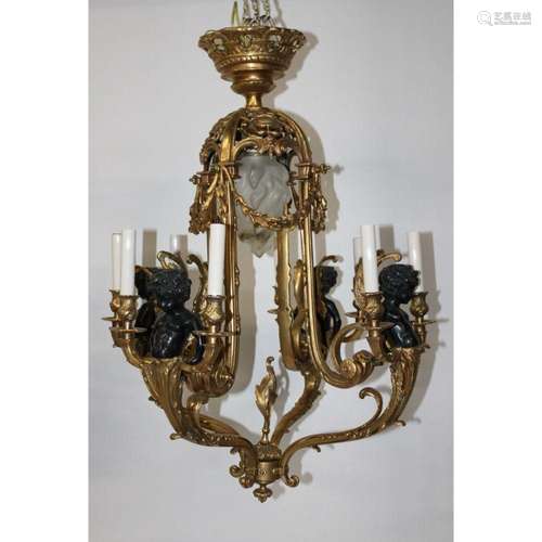 Antique Gilt & Patinated Bronze Figural Chandelier