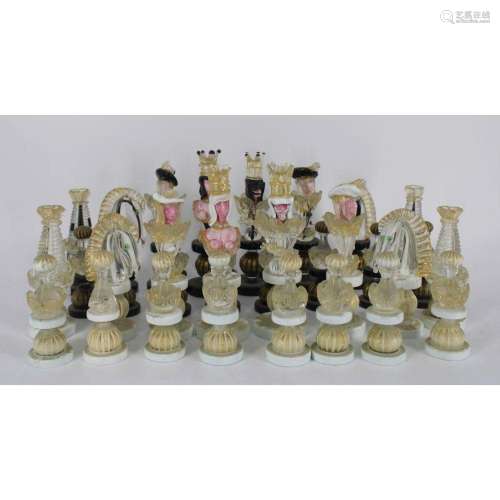 Midcentury Murano Glass Chess Set.