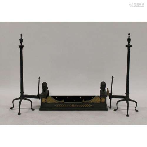 Antique Andirons And Bronze Mounted Chenets.