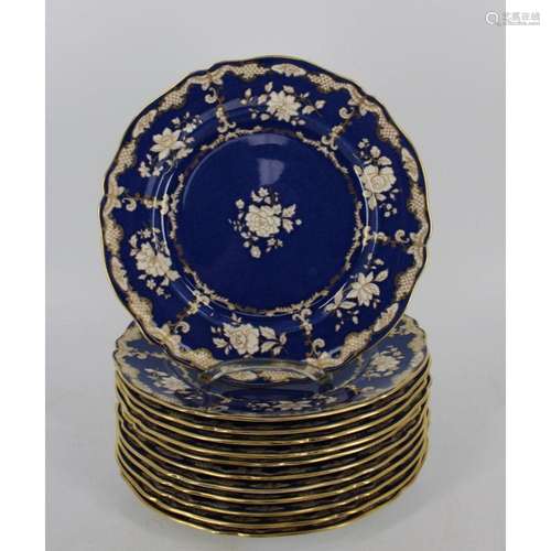 12 Spode Cobalt Decorated Porcelain Plates