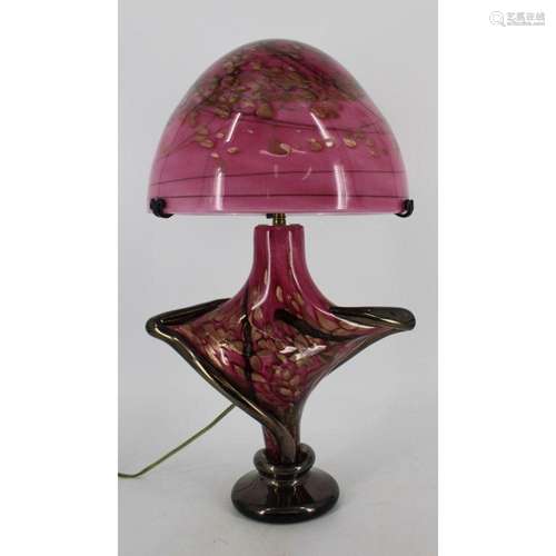 Vintage Illegibly Signed Art Glass Table Lamp.