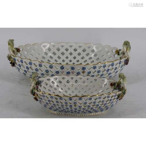 2 Meissen Reticulated Porcelain Baskets.