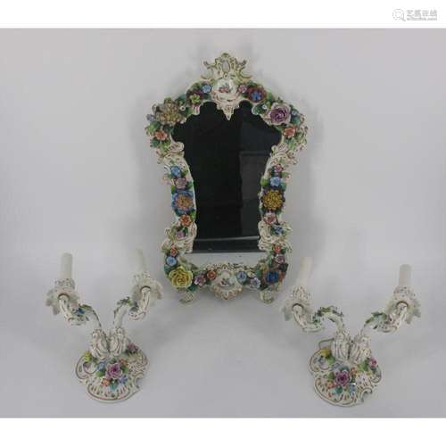 Dresden Porcelain Mirror & Capo Di Monti Porcelain