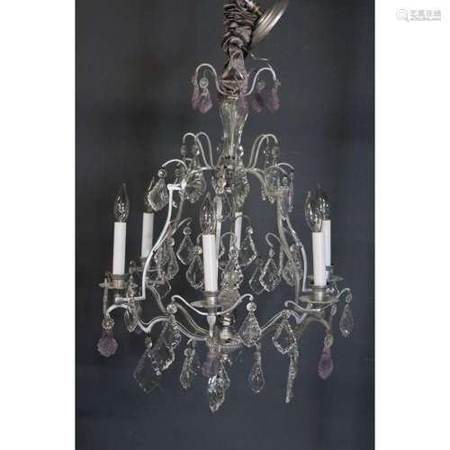 Vintage Silvered Metal Chandelier With Glass And