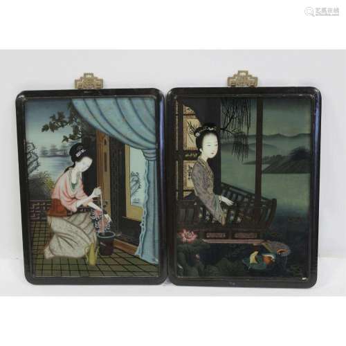 (2) Asian Reverse Paintings on Glass of Ladies.