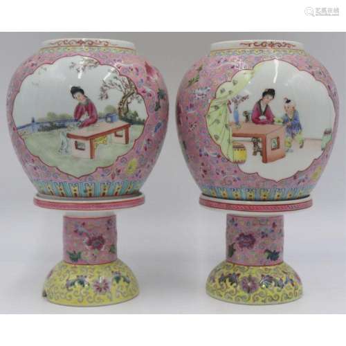 Pair of Chinese Famille Rose Enamel Lanterns.