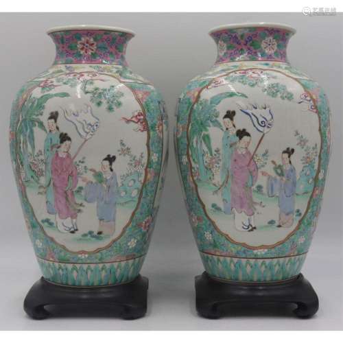 Pair of Chinese Famille Rose Baluster Vases.