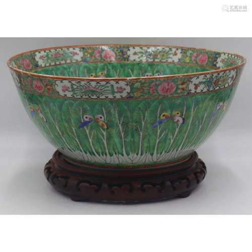 Chinese Export Cabbage Leaf Punch Bowl.