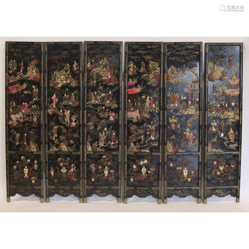 Asian 6-Panel Lacquered Screen.