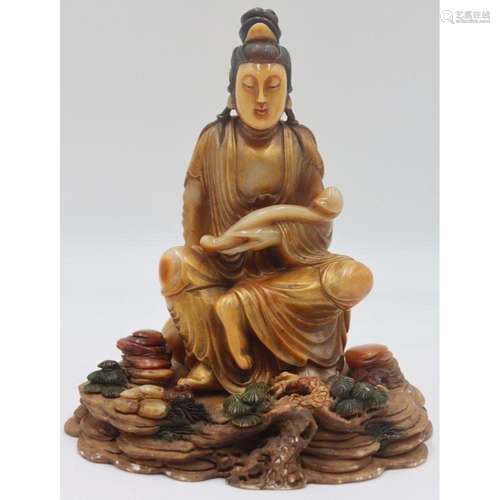 Signed Chinese Shoushan Carving of a Guanyin.