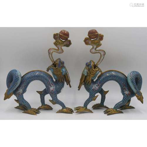 Pair of Chinese Cloisonne Dragon Form Candlesticks