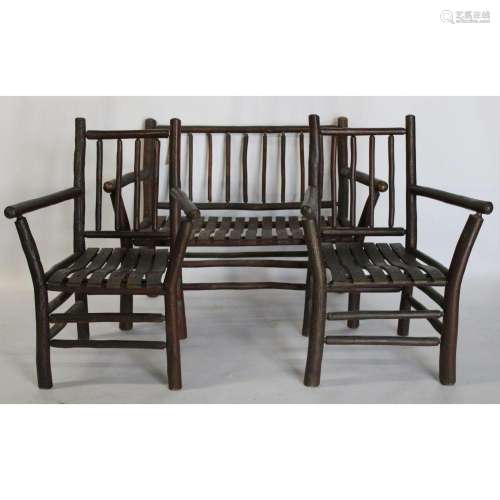 Antique Adirondack Style Settee & Chairs