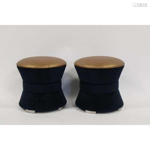 A Vintage Pair Of 2 Tone Upholstered Stools.