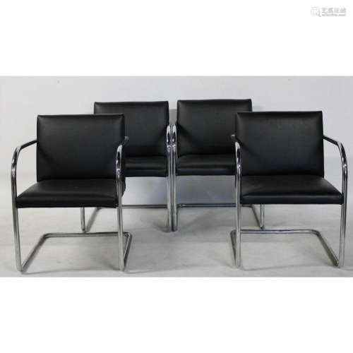 4 Midcentury Upholstered Chrome Chairs.