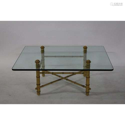 Midcentury Bamboo Form Glass Top Coffee Table.