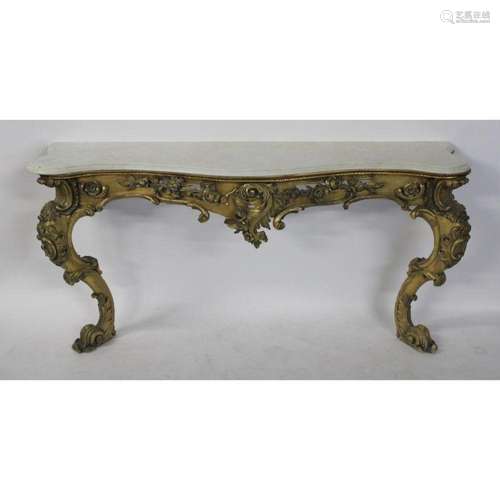 Antique, Finely Carved Giltwood Marbletop Console