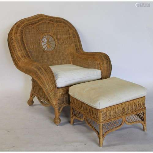 Ralph Lauren Signed Wicker Lounger & Ottoman