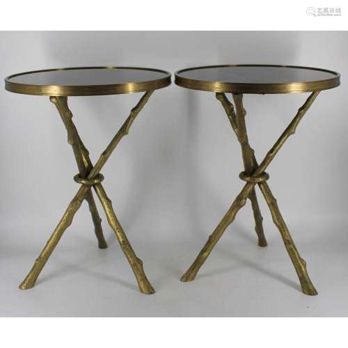 A Pair Of Baques Quality Bronze & Stone Top Tables