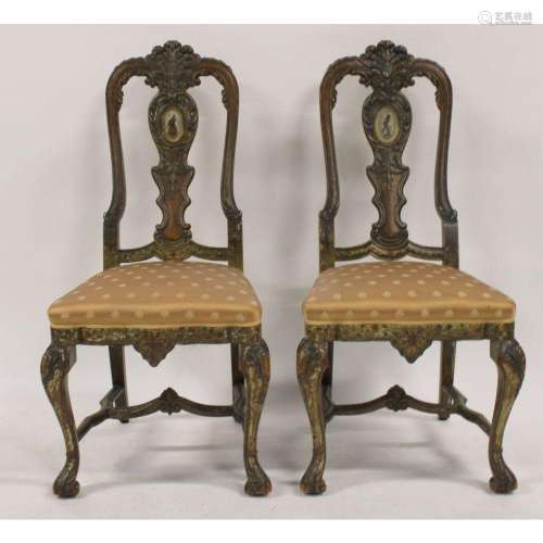 An Antique Pair Of Venetian High Back Chairs With