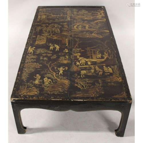 Antique Chinoiserie Decorated Ebonised Low Table.