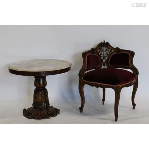 Antique Louis XV Style Corner Chair & A Carved