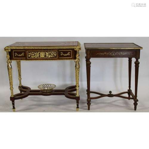 2 Vintage Gilt Metal Mounted Inlaid Stands.