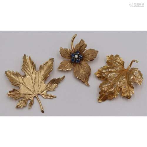 JEWELRY. (3) 14kt Gold Leaf Form Brooches.