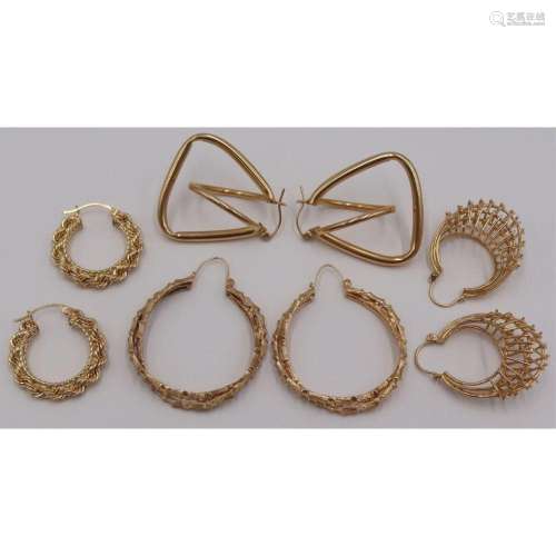 JEWELRY. (4) Pair of 14kt Gold Hoop Earrings.