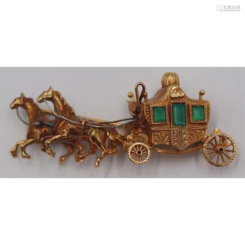 JEWELRY. Italian 18kt Gold and Gem Horse Drawn