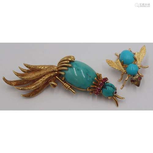 JEWELRY. (2) Italian 18kt Gold Figural Brooches.