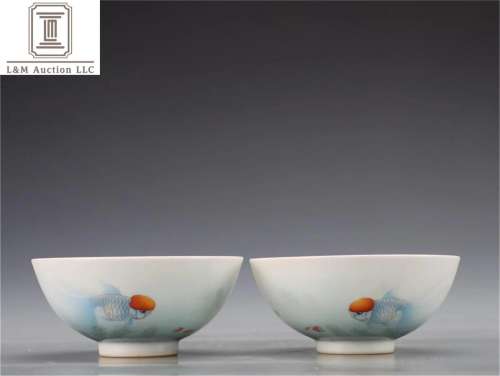 Pair of Famille Rose Porcelain Cups