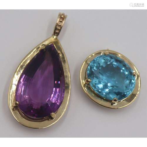 JEWELRY. (2) Oversized 14kt Gold and Gem Pendants.