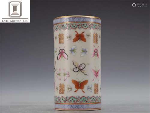 A Chinese Famille Rose Porcelain Butterfly Brush Pot
